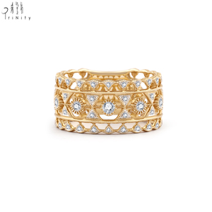 18K Solid <b>Gold</b> Natural Diamond Wide Band <b>Ring</b> Vintage Floral Filigree Openwork Pavé <b>Set</b> Fine Jewelry OEM ODM Manufacturer - Product Image 1