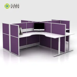 Mobilier de bureau personnalisé en forme de L, bureau moderne pour 4 personnes, poste de travail