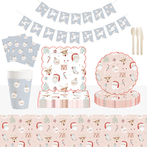 Juego de Vajilla Desechable DAMAI para Fiesta de Navidad, Platos, Vasos y Servilletas de Papel con Diseño Navideño de Papá Noel - Product Image 3