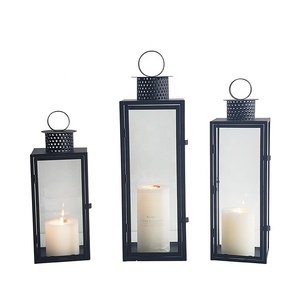 Set di 3 decorativo ha condotto la candela lanterna nero lanterna in metallo per la casa o decorazione di cerimonia nuziale - Product Image 1