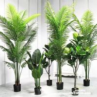Palmier artificiel vert Huashijie de 1 à 2 pieds en tissu de soie plastique, plante d'intérieur type bonsaï pour la décoration de la maison, du bureau, de l'hôtel et des mariages