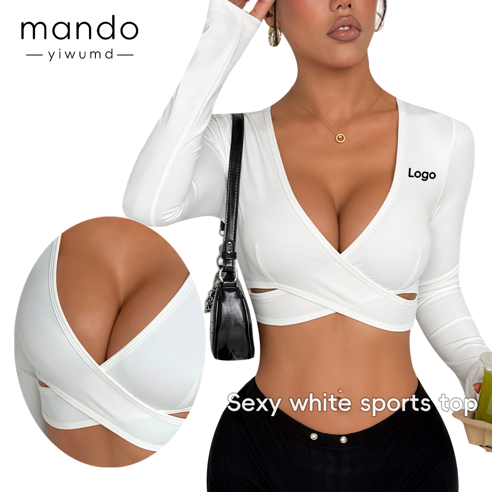 Custom logo Women's Deep V Neck Crop Top Activewear Gym Workout TikTok Viral Slim Fit Sexy Yoga Top