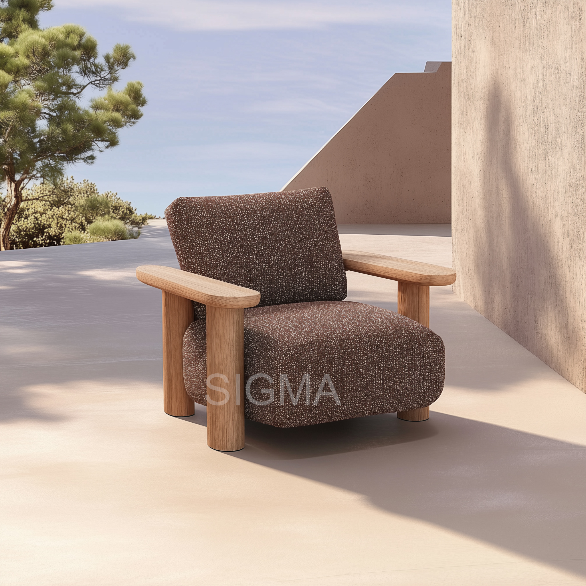 Outdoor Teak Garden Furniture Sofa Patio Solid Wood Frame Upholstered Cushion Teak Sofa garden sofa single lounge Chair