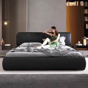 מבצע חם! מיטת קינג סייז מעור שחור אמיתי, דגם טופ גריין, בסגנון איטלקי מינימליסטי, מיטת רצפה בצורת בלוק טופו, מיטה שחורה לחדר שינה ראשי - Product Image 2