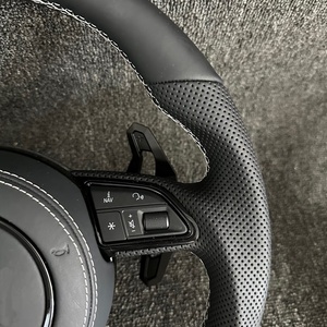 Volant en cuir véritable noir à rayures blanches personnalisées, semi-perforé, pour <span class=keywords><strong>Audi</strong></span> A1 A3 A4 A5 A6 A7 S/RS Q3 Q5 Q7 TT <span class=keywords><strong>R8</strong></span> - Product Image 2