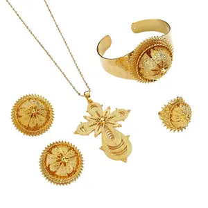 Ethiopian Gold Color Trendy Eritrean Habesha Wedding Party Jewelry Sets African Traditional Jewelry