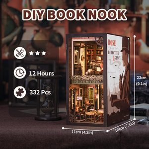 Cutebee Bibliothèque miniature en bois 3D Big Ben, série Detective, maison <span class=keywords><strong>de</strong></span> poupée, agence <span class=keywords><strong>de</strong></span> détectives Rose, coin lecture avec couvercle anti-poussière - Product Image 4