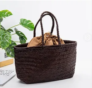 Vintage stil Bohemian deri çanta fransız sebze sepeti dokuma çanta bayanlar yaz sezonu için popüler Marque markalar