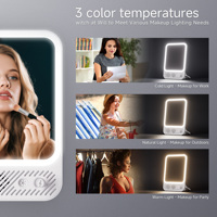 Miroir de maquillage LED avec 3 couleurs de lumière, luminosité réglable, haut-parleur musical, miroir de vanité mural rechargeable