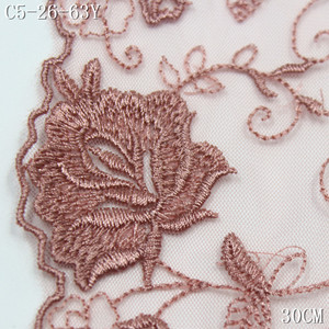 Encaje Bordado de Poliéster de 30 cm con Borde de Malla Floral <span class=keywords><strong>Rosa</strong></span>, Precio de Fábrica, para Vestidos de Mujer, Accesorios Textiles - Product Image 4