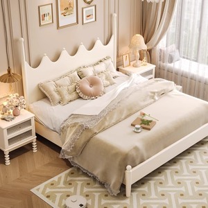 Light French Style Solid Wood <b>Double</b> <b>Bed</b> 1.35M Platform Frame Durable Bedroom Furniture - Product Image 3