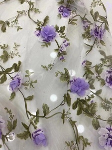 Largeur 130 cm Tissu de Dentelle Organza Brodé 3 D Fleurs Tulle Tissu de Robe en Maille - Product Image 6
