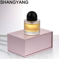 Flacon de parfum rond personnalisé de 50 ml avec pulvérisateur à pompe, flacon de parfum en verre élégant et luxueux à fond épais avec boîte