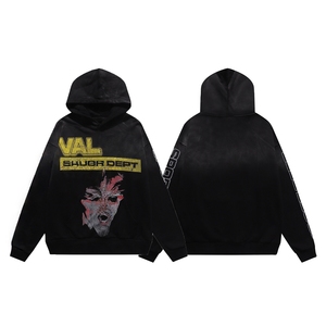 Sweat à capuche oversize VALEE Forevers Vintage Acid Wash avec imprimé graphique <span class=keywords><strong>Hellboy</strong></span>, en coton lourd, style streetwear Y2K - Product Image 1