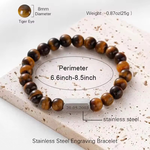 Bracciali Trendy in Acciaio Inossidabile per Uomo e Donna con Perline in Pietra Naturale, <span class=keywords><strong>Nome</strong></span> o Logo Personalizzato Inciso al Laser per Anniversari - Product Image 1