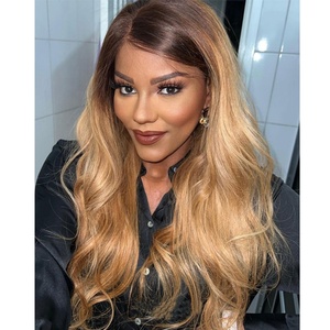 Perruque courte <span class=keywords><strong>bob</strong></span> HD Lace Front en cheveux humains colorés, <span class=keywords><strong>m</strong></span>èches ombrées brun miel blond, 4/27 - Product Image 1