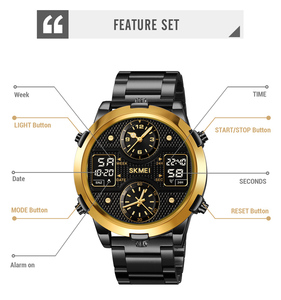 Đồng hồ Analog nam đồng hồ thép không gỉ không thấm nước Đôi Phong Trào Đồng hồ Chronograph báo động yếu tố ánh sáng ngày tuần đếm ngược thời gian - Product Image 6