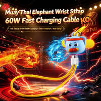 Cable de Carga Rápida USB C de 60W con Correa para Muñeca, Diseño de Elefante Tailandés, 30cm, Universal para Laptop y Teléfono, Cable de Datos de 60W