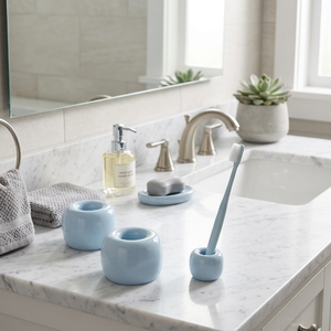 Nordic Ronde Vorm Keramische Tandenborstelhouder Afvoergat Waterdichte standaard voor Familie Badkamer Vanity Aanrecht Organizer Decor - Product Image 1