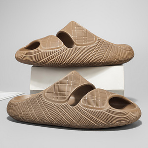 chunky Black PU Slides slippers Open Toe EVA Outsole Anti-Slippery Indoor Slippers All Seasons Casual Wear men's Slides Slippers - Product Image 2