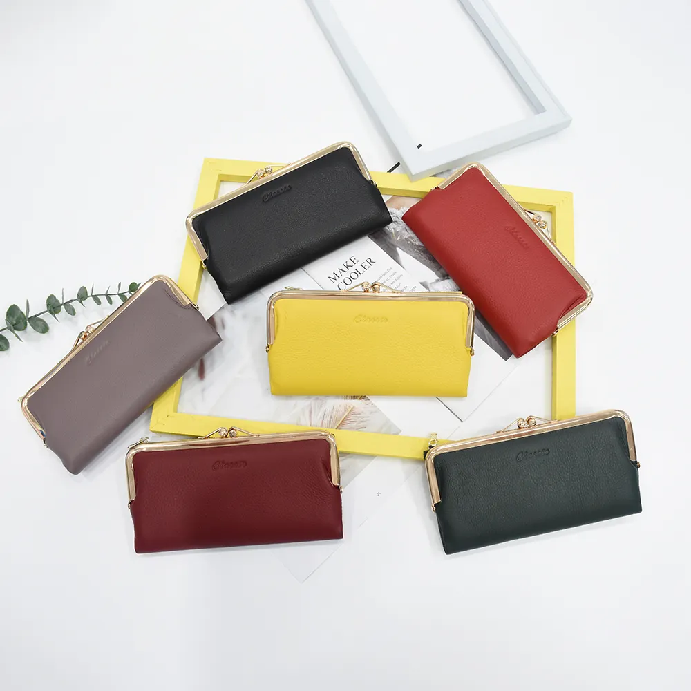 2022 Genuine Girls Korean Style Designer Long Cash Wallet Coin Purses Card Holder Zipper Handbag Wallets