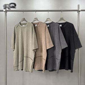 Camiseta de punto de manga corta informal para hombre, 100% algodón, 300 gramos, anti-bolitas, corte oversize, cuello redondo, lisa, sin estampado, efecto seda, venta al por mayor, novedad - Product Image 1