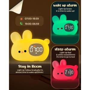 Réveil lumineux rectangulaire en silicone rechargeable, petit, blanc, avec lumière du jour, pour enfants, veilleuse, entraînement au sommeil, spécialité de table - Product Image 6