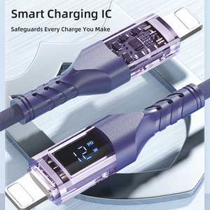 Cable USB-A a Lightning de Carga Rápida de 12W 6A con Pantalla LED Inteligente, Cabeza Transparente, Trenzado de Nailon, Conductor de Cobre Puro, Sincronización de Datos - Product Image 6