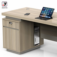 Bureau d'ordinateur exécutif moderne haut de gamme pour PDG, réception ou petit bureau à domicile, construction en bois durable en forme de I, olivier + gris kaki