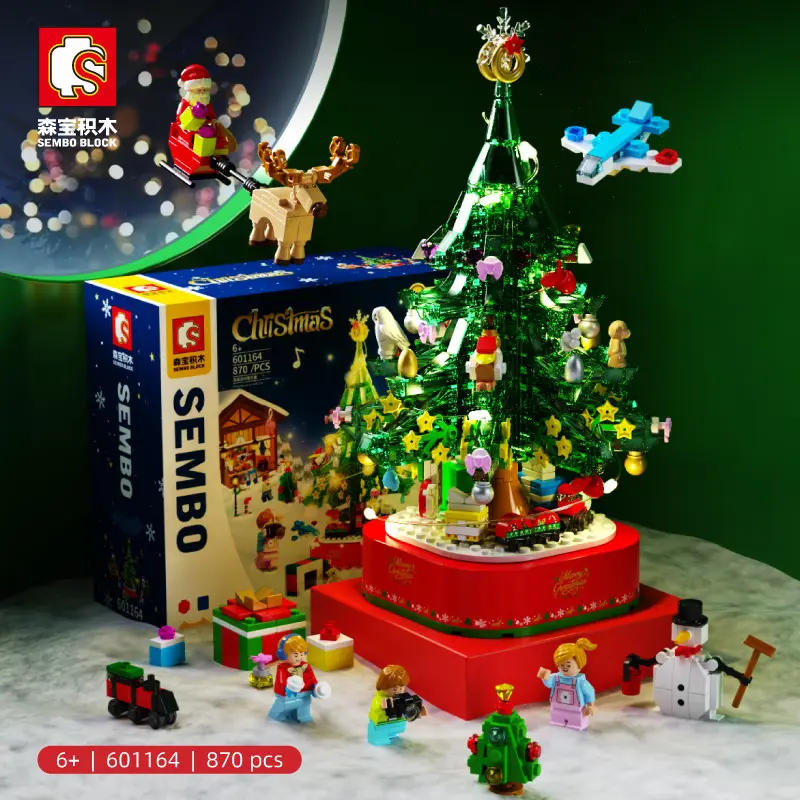 601164 Sembo block Christmas Tree Building Sets Creative Holiday Present Idea for Adults Party Music Box Bricks Toy for Kids