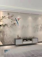 Wallpaper Kain Nonwoven Cetak Burung Bunga Magnolia Gaya Cina Baru 8D Tahan Air Kustom untuk Ruang Tamu Kamar Tidur TV