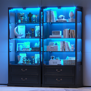 <span class=keywords><strong>Vitrine</strong></span> de présentation en bois avec porte en verre blanc, certifiée ISO, écologique, avec tiroirs et éclairage <span class=keywords><strong>LED</strong></span> pour la vente au détail - Product Image 2