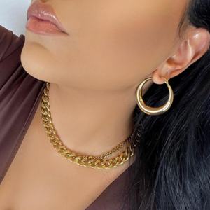 Pendientes de Aro Grandes de Acero Inoxidable con Triple Trenzado Chapados en Oro de 14k para Mujer, Venta al por Mayor 2021 - Product Image 2