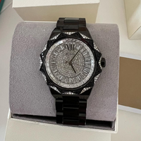 Montre-bracelet pour femme, cadran argenté, acier inoxydable noir, bracelet de 22 mm, chronographe à aiguilles, mouvement à quartz, index des heures en forme de barre