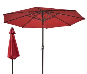 Sıcak satış 3M tüm demir güneş LED lamba avlu şemsiye açık şemsiye ışık ile özel reklam balıkçılık şemsiye