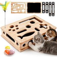 Boîte d'enrichissement pour chat en bois avec 3 balles et 1 baguette |   Lime à ongles intégrée pour chat avec revêtement en papier de verre – Sans stress