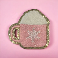 Patch en chenille flocon de neige pour tasse de chocolat chaud, thermocollant, motif hiver Noël, bordure pailletée, pour sweat à capuche, chapeau, sac, vêtement
