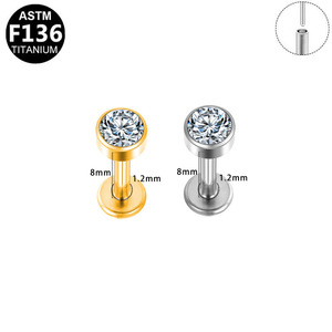 Clous d'oreilles en zircon plaqué titane, en acier inoxydable G23, sertis à griffes, bijoux de piercing unisexe tendance, forme étoile, pour soirée - Product Image 5
