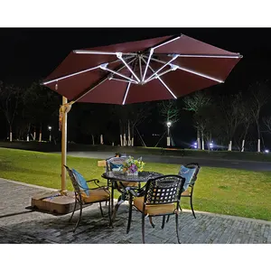 주도 빛 FYCW 360 회전 태양 파티오 우산 더블 탑 가정 정원 파라솔 우산