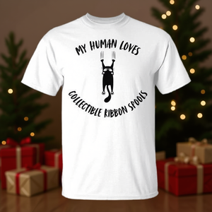 My Human Loves Collectible Christmas Ribbon Spools Cat Parent Hobby Tank Top T-Shirt - Product Image 3