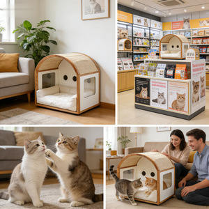Cross-border design source factory direct supply of arched semi-circular MDF <b>cat</b> and dog beds with acrylic - Product Image 3
