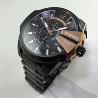 Moda 51mm Büyük Kadran Kronograf Kuvars Kol Saati Siyah Çelik Kayış 10Bar Su Geçirmez Gül Altın Vurgulu Spor Erkek Saati