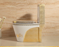 WC monobloc en céramique de luxe OEM, motif floral doré, moderne, avec auto-désodorisation, chasse d'eau à siphon et abattant à fermeture douce, pour villas et hôtels