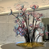 Fleur en verre de fer moderne sur mesure Art Decor Crafts Attrayant Tabletop Floor Debout Soufflé pour Hôtel Lobby Restaurant