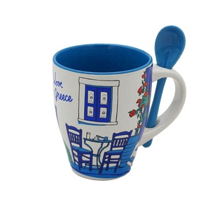 Taza de Café de Cerámica Blanca de 11 oz con Diseño Creativo y Decoración Azul en el Interior, con Cuchara, Tazas de Regalo Personalizadas, Precio de Fábrica - Product Image 1