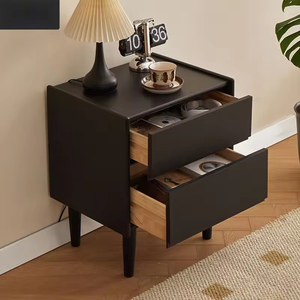 Черный прикроватный столик Delanto Modern из экологически чистого дерева с 2 ящиками и тумбой для хранения для спальни и гостиной - Product Image 2