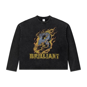 T-shirt da uomo a maniche lunghe con stampa fiamma, vestibilità ampia, maniche raglan, girocollo, in <span class=keywords><strong>cotone</strong></span>, stile streetwear americano retrò, casual per tutti i giorni - Product Image 4