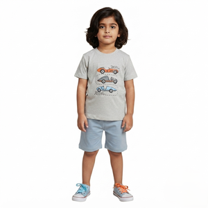 Ensemble t-shirt et short en coton doux tricoté, tenue d'été décontractée en deux pièces pour enfants, garçons et filles, respirant et confortable pour un usage quotidien - Product Image 1