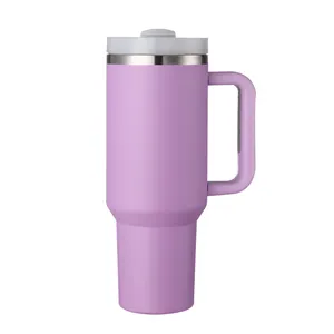 CUPPARK 40oz Powder Coated Stainless Vacuum Insulated Coffee Mugs With Handle And Straw In Bulk