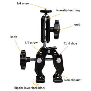 <span class=keywords><strong>Pince</strong></span> de photographie multifonctionnelle en alliage d'aluminium de 1/4 pouces avec <span class=keywords><strong>bras</strong></span> magique, trou de vis pour montage vidéo intérieur et extérieur - Product Image 3